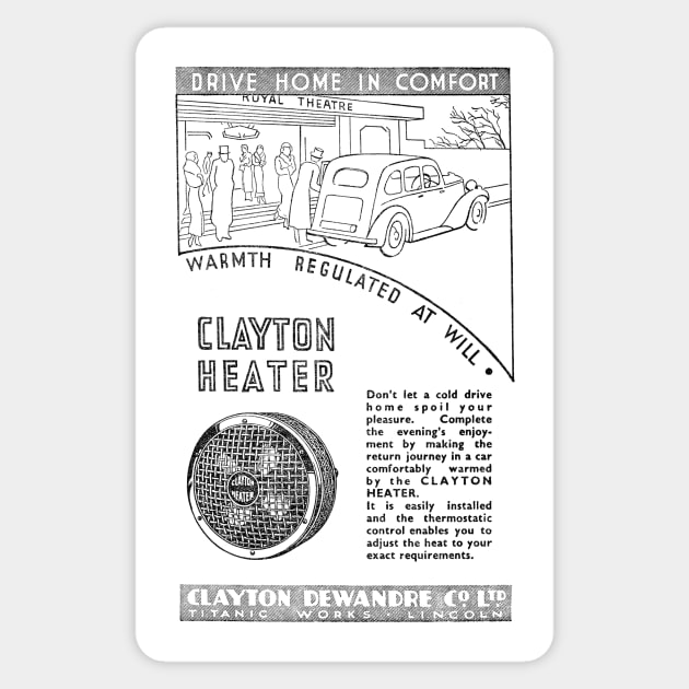 Clayton Dewandre Co. - Clayton Car Heater - 1939 Vintage Advert Sticker by BASlade93